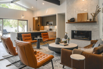 Fototapeta premium Contemporary living room with elegant furniture and modern design. Interior decor and luxury lifestyle.