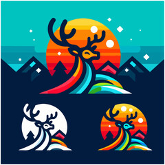 flat vector logo of a deer , flat vector logo of a cute deer , flat logo of a deer