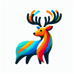 Fototapeta na wymiar flat vector logo of a deer , flat vector logo of a cute deer , flat logo of a deer