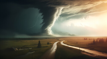 Fototapeta na wymiar Tornado in sky and landscape
