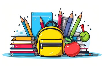 Colorful Back-to-School Illustration with Supplies. 