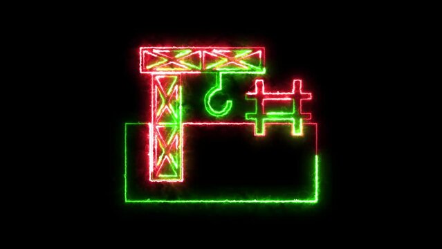 Construction icon neon fire green red color animation black background