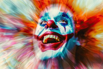 April Fools Day banner, funny clown circus performer background, place for text