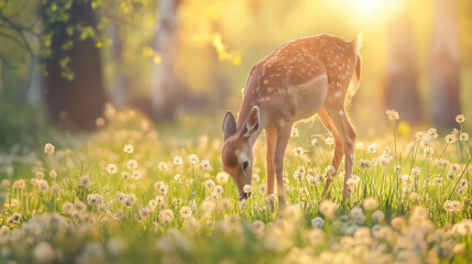 Naklejka na ściany i meble A young deer in a wonderful meadow.