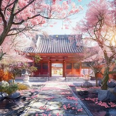 Stunning japanese temple in spring