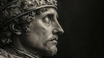 Regal Stature Ancient Laurel Wreath Profile Sculpture