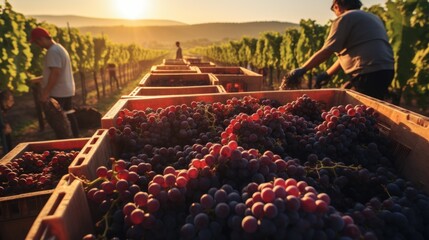 Red grape growers collect red grapes and put them in boxes ready to export out of the country.