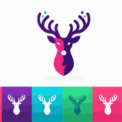  flat vector logo of a deer , flat vector logo of a cute deer , flat logo of a deer
