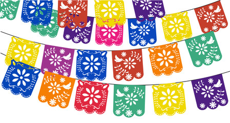 paper garland mexican. multi colored template with hanging traditional Mexican flags. Vector stock illustration. isolated on a white background. 