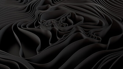 3d rendering of black wavy background. Computer digital drawing.