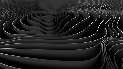 3d rendering of black wavy background. Computer digital drawing.