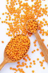 Red lentils pile isolated.Pile lentil isolated on white background.