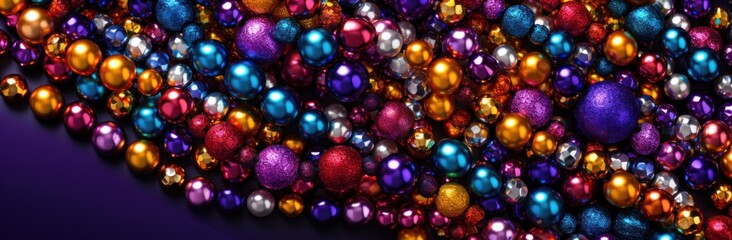 mardi gras beads on a purple background