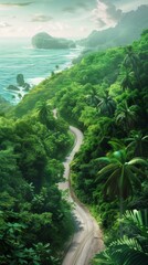 A Painting of a Winding Road in the Middle of a Jungle
