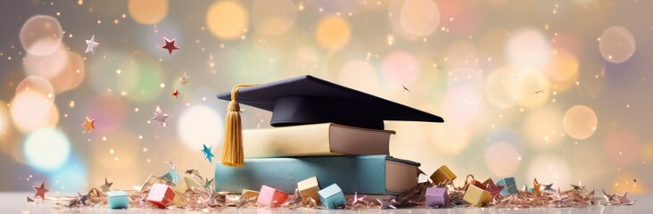an stack of books with graduation cap and bookends to create the perfect graduation book mark