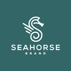 sea horse simple line icon logo vector design, modern logo pictogram design of hippocampus