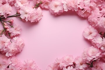 pink frames surrounded by pink carnations on a pink background