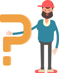 Man Wearing Red Cap Character and Question Mark
