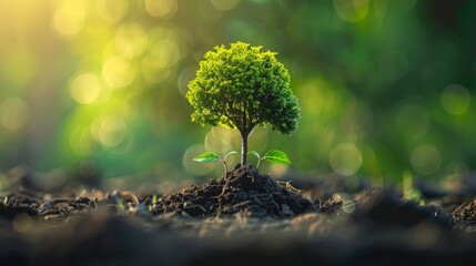 An abstract representation of a tree growing from a small sapling to a mighty oak, symbolizing environmental stewardship and the long-term benefits of sustainability.


