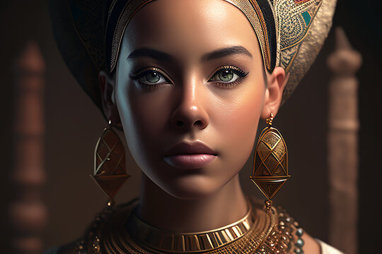 Hathor, portrait of a woman queen of ancient Egypt.