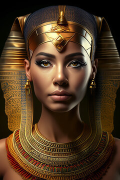 Hathor, portrait of a woman queen of ancient Egypt.