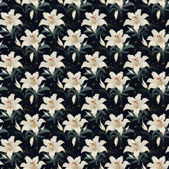 Black and White Seamless Lily Pattern, A Gorgeous Floral Print Design