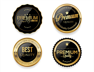 Collection of golden premium quality badges vector illustration
