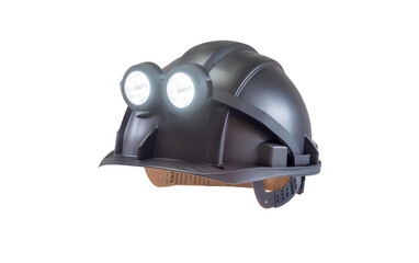 The Mechanical Engineer's Hard Hat with Integrated Headlamp On Transparent Background.
