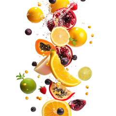 A lot of fruits falling on transparency background PNG