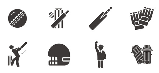 Vector cricket related icon set. Cricket game vector icons set.