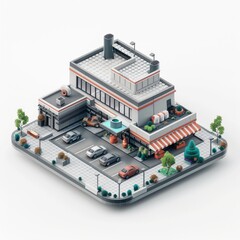 Compact Shopping Mall, on isolated white background, Generative AI