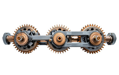 Understanding the Dynamics of Mechanical Gear Train Systems On Transparent Background. - obrazy, fototapety, plakaty