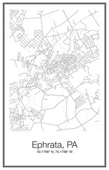 A city map wall art Poster of the city streets of Ephrata PA