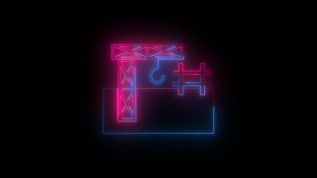 Neon construction icon blue pink color animation black background