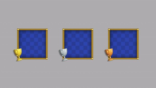【ループ可】トロフィー付きの高級感のあるテロップベースアニメーション・正方形ベース・青ベース（金・銀・銅3種セット）・3D