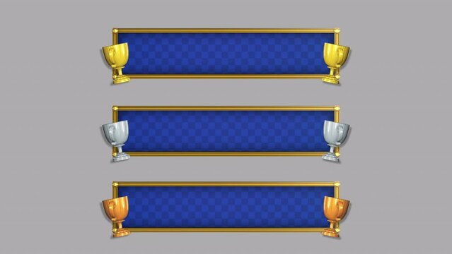 【ループ可】トロフィー付きの高級感のあるテロップベースアニメーション・青ベース（金・銀・銅3種セット）・3D