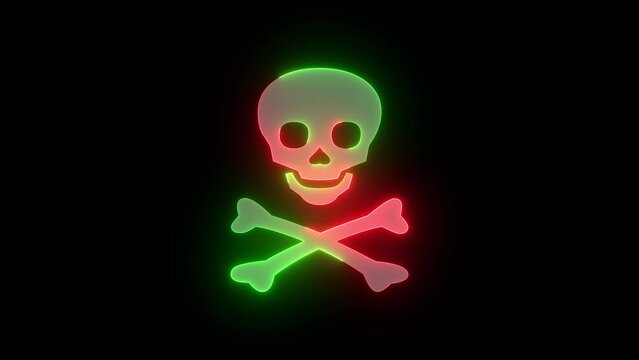 Neon Skull and crossbones icon green red color animation black background