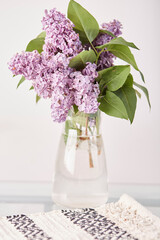 Lilac flowers bouquet, cozy aesthetics home