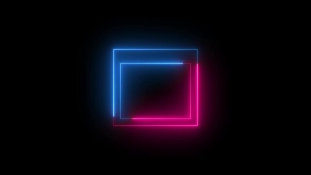 Neon window decoration square icon blue pink color animation black background