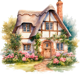 Hand drawn illustration of traditional English village house 