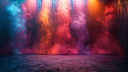Foto op Plexiglas anti-reflex Futuristic empty stage with smoke and light effects. 3d rendering © 은호 이