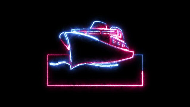 Passenger ship icon neon fire blue pink color animation black background