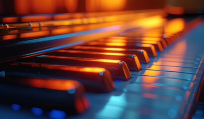 Piano keys on beautiful colorful background
