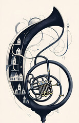 hand drawn illustration of a trumpet