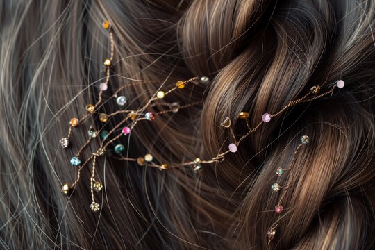 hair braid embellished with small boho style jewels and beads