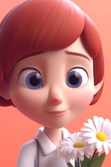 Little boy with a bouquet of daisies. Vector illustration.