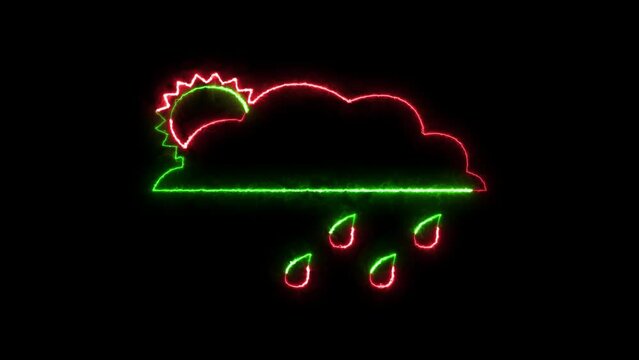 Rain icon neon fire green red color animation in black background