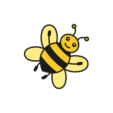 Cartoon honey bee with smiling face. Color vector.