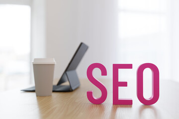 検索エンジン最適化「SEO」のイメージの3Dイラスト