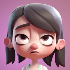 Sad girl with acne on her face, 3d render illustration.